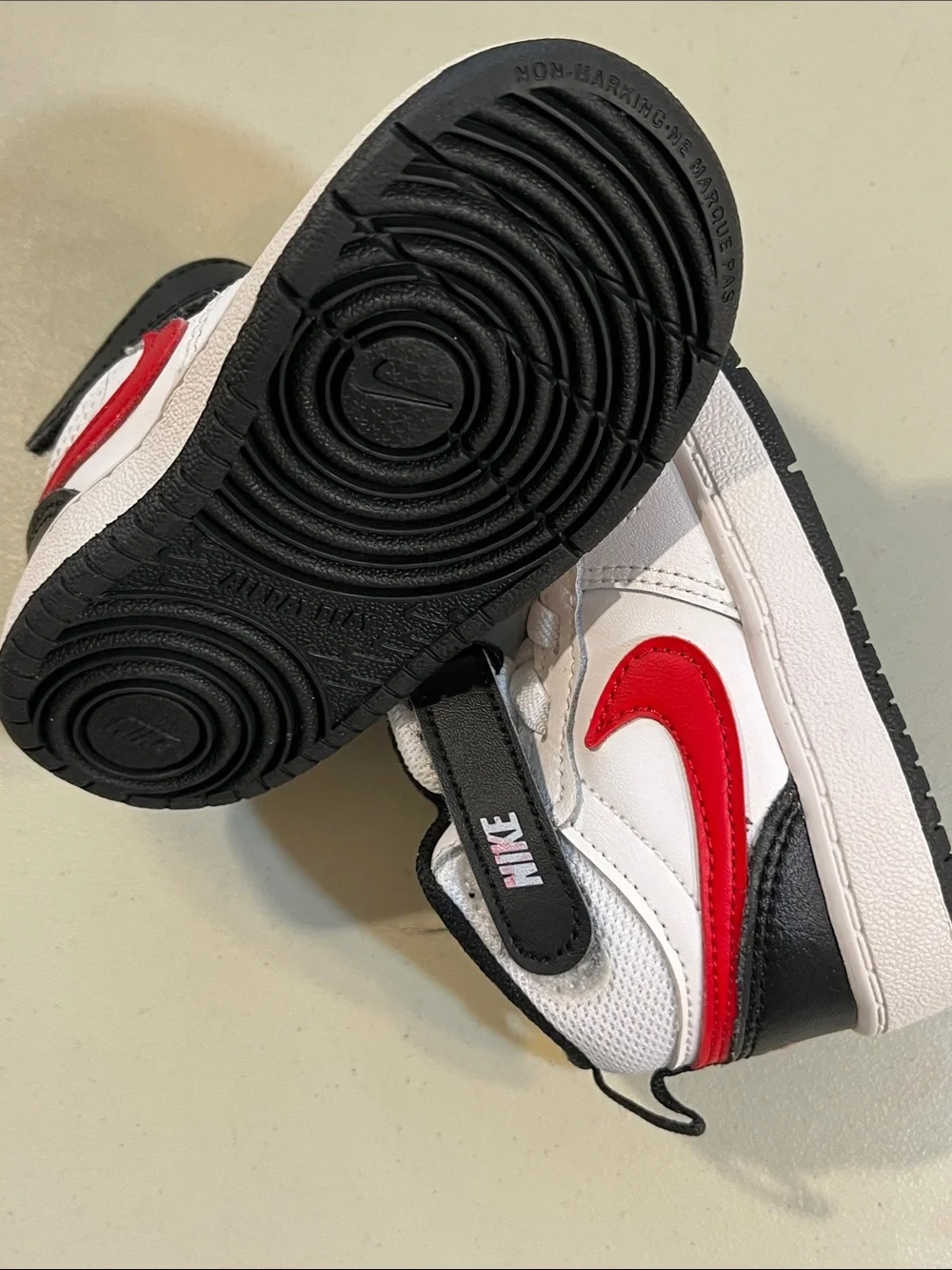 Nike Kids High-Top Sneakers in White, Black & Red